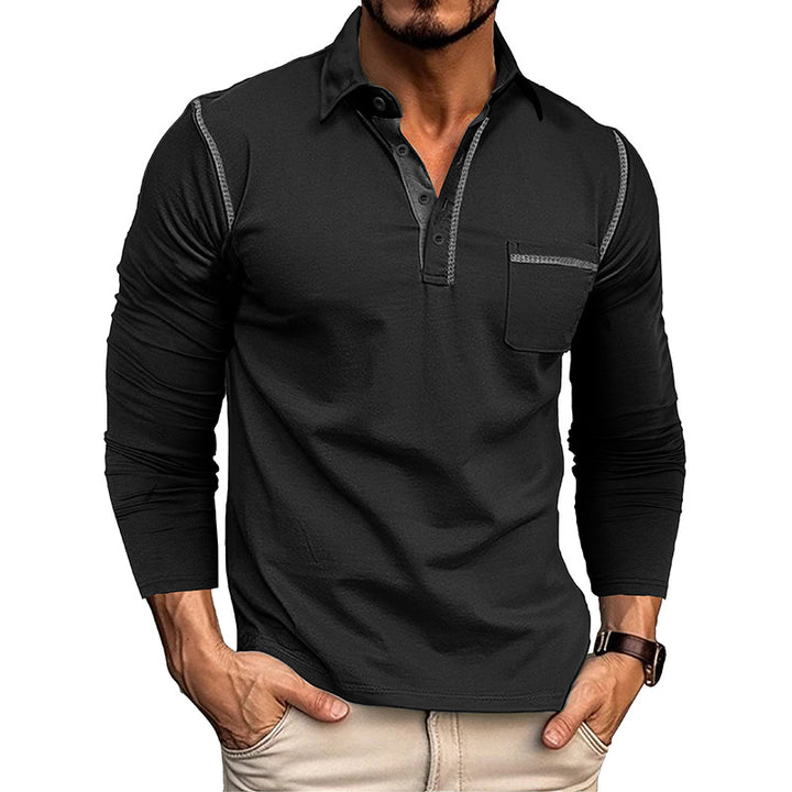 Herren Langarm-Poloshirt mit modischen Kontrastnähte und Brusttasche Echoarchiv