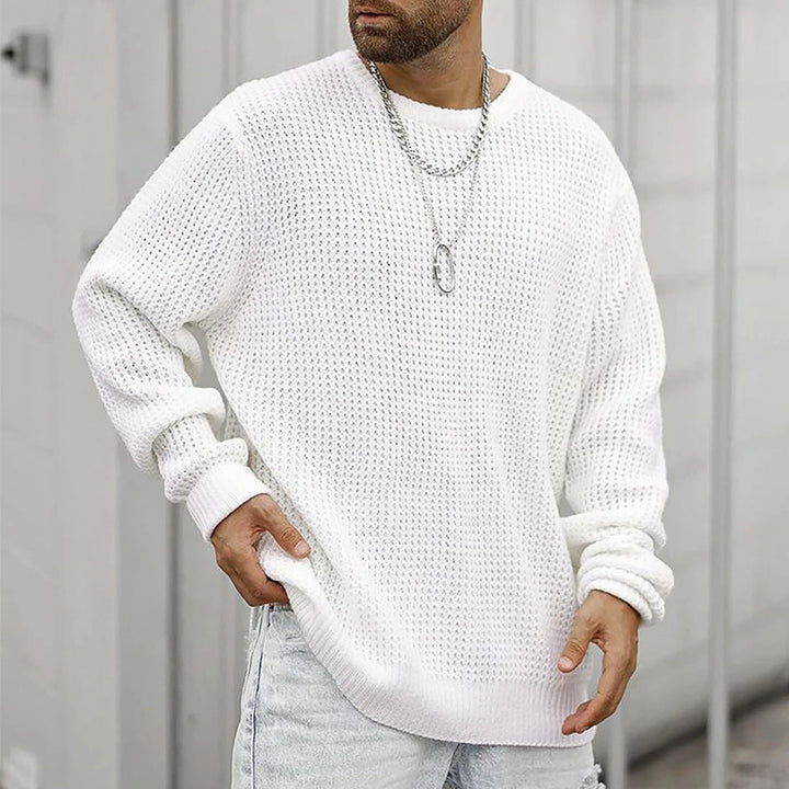 Herren Grobgestrickter Rundhals-Pullover mit Körbchenmuster und Relaxed-Fit Echo Archiv