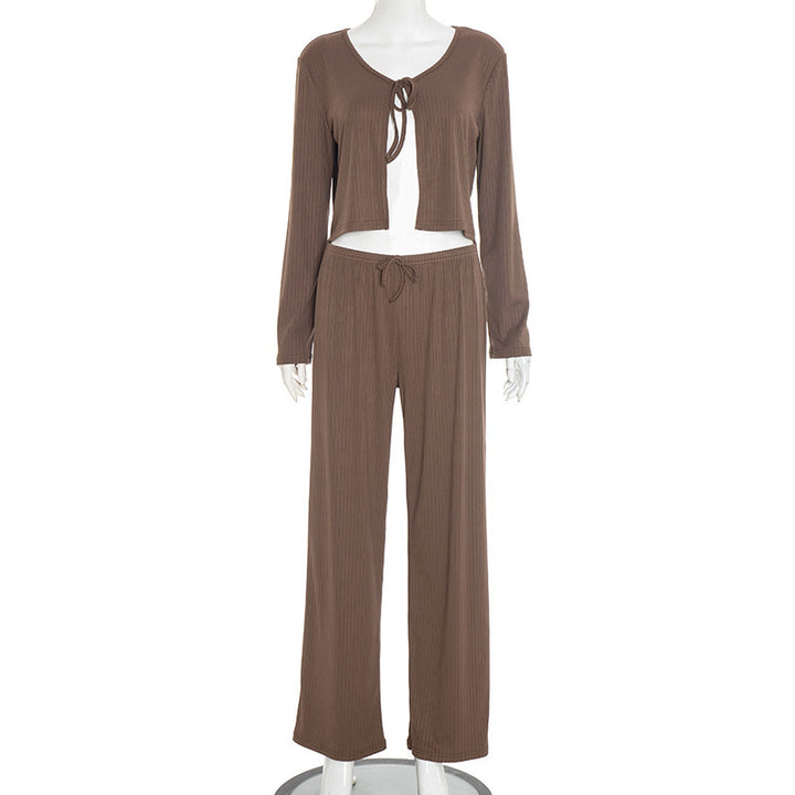 Damen bequemer Strickanzug mit cropped Jacke und weitem Hosenbein Echo Archiv