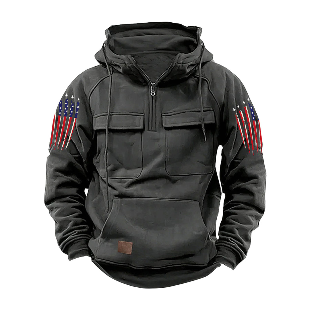 Herren nan Kapuzenpullover mit Halbzip, Cargo-Brusttaschen und Kängurutasche Echo Archiv