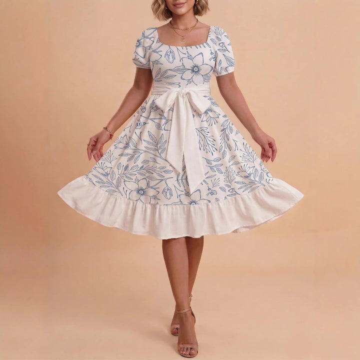 Damen Midi Kleid mit elegantem Blumendruck und tailliertem Gürtel Echo Archiv