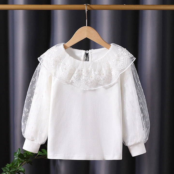 Mädchen Bluse mit floralem Tüllkragen und eleganten Puffärmeln Echo Archiv