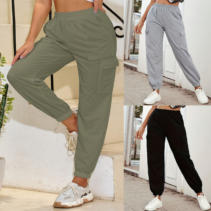Damen Cargo-Jogginghose mit Gummibund, Seitentaschen und elastischen Bündchen Echoarchiv