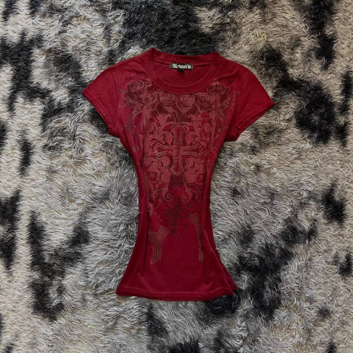 Damen T-Shirt mit aufwendig gestaltetem floralem Druck und Glitzerakzenten Echo Archiv