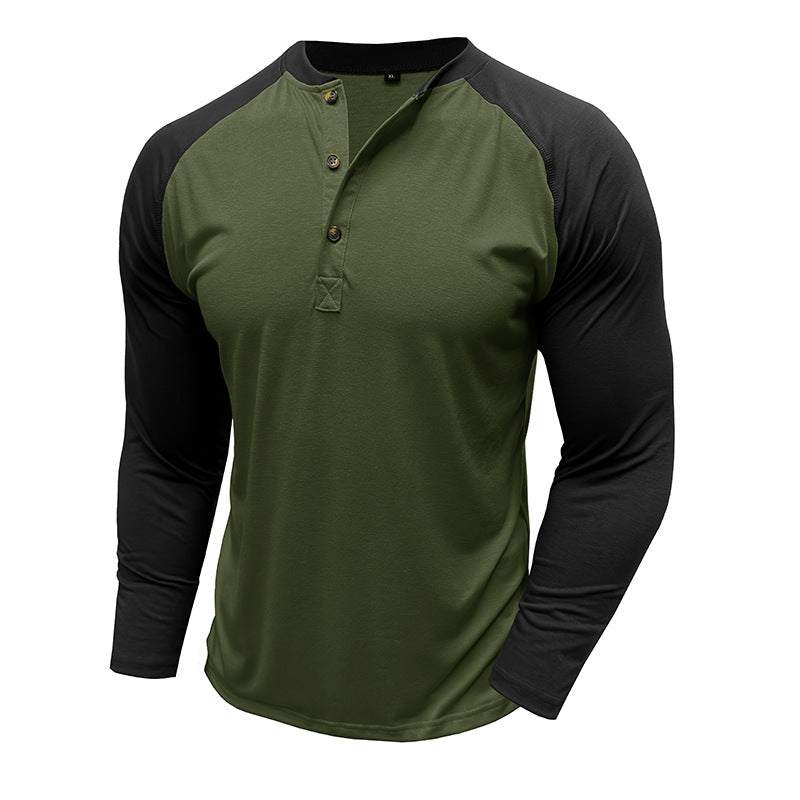 Herren Langarm-Henley Shirt mit kontrastierenden Ärmeln und praktischen Knöpfen Echoarchiv