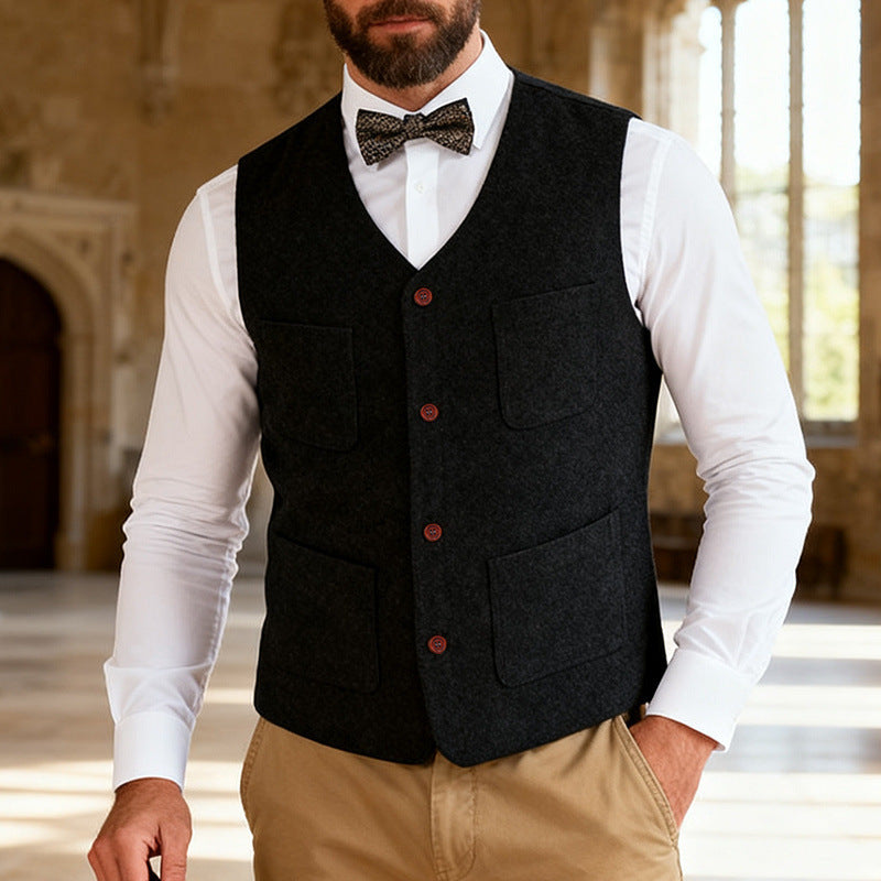 Herren Wollweste mit V-Ausschnitt und aufgesetzten Taschen – Taviero