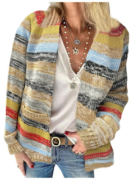 Damen Mehrfarbiger Strickcardigan mit offener Front, legerem Oversize-Schnitt und feinem Rippbündchen Echo Archiv