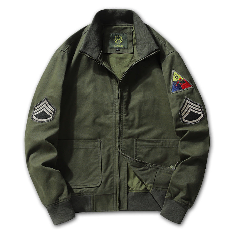 Herren Military-inspirierte Field-Bomberjacke mit Abzeichen, gerippten Bündchen & Zwei-Wege-Reißverschluss Echoarchiv