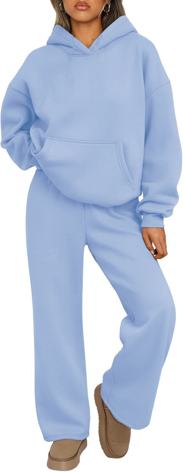 Damen nan Cozy-Loungewear-Set mit oversized Kapuzenpullover, Kängurutasche und weiten Palazzo-Jogginghose Echo Archiv