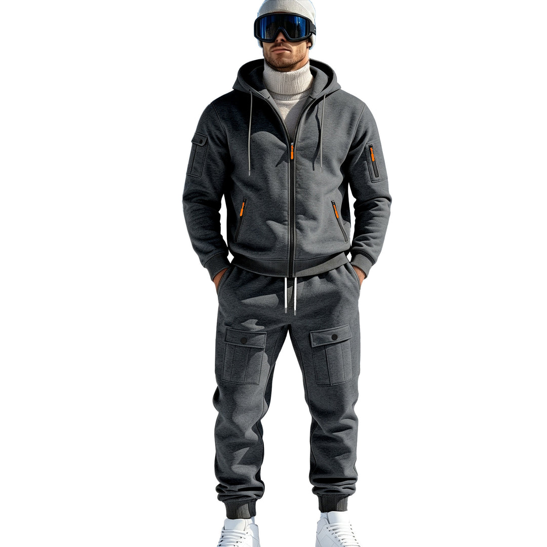 Herren Komfort-Fleece Hoodie mit Reißverschluss, Kapuze und Utility-Ärmeltasche – Cavarno