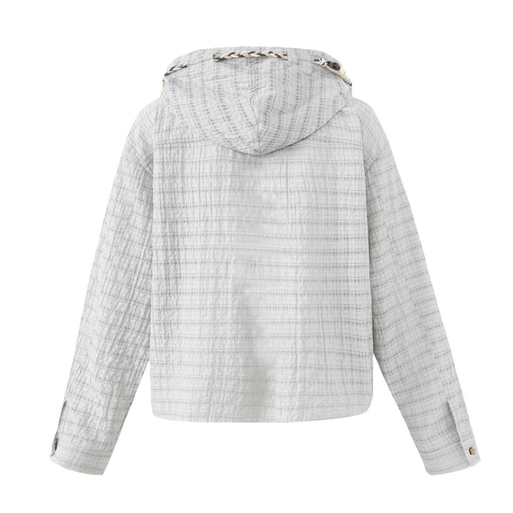 Damen Leichte Kapuzenjacke im Boxy‑Cut mit Holzknopfverschluss Echoarchiv