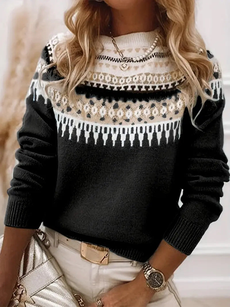 Damen nan Norwegerpullover aus Wollmix mit Rundhalsausschnitt und traditionellem Fair-Isle-Yoke Echo Archiv