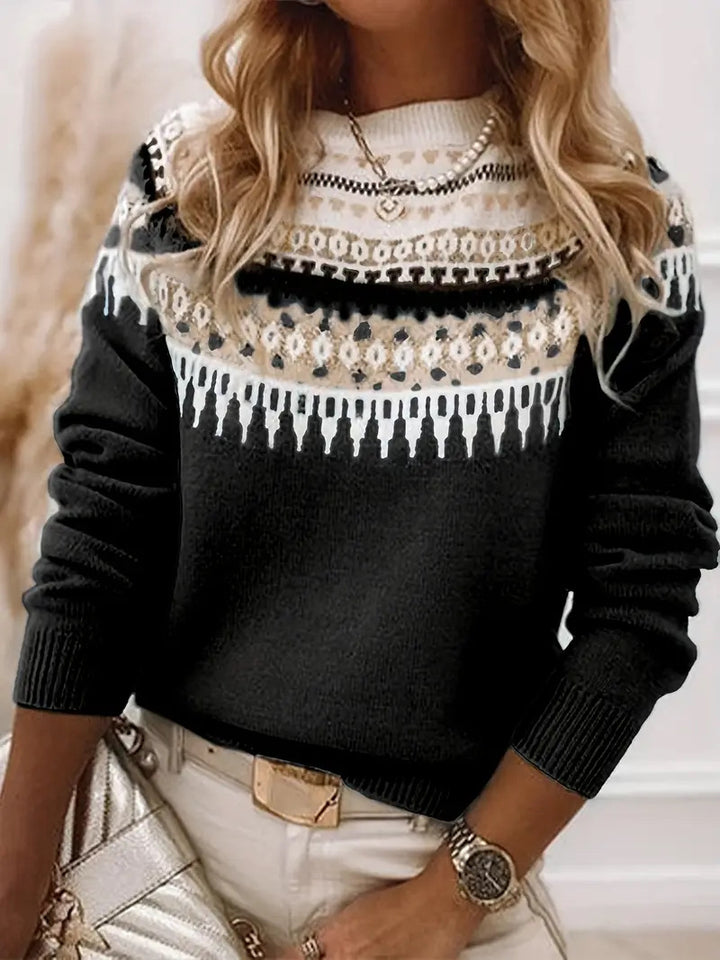 Damen nan Norwegerpullover aus Wollmix mit Rundhalsausschnitt und traditionellem Fair-Isle-Yoke Echo Archiv