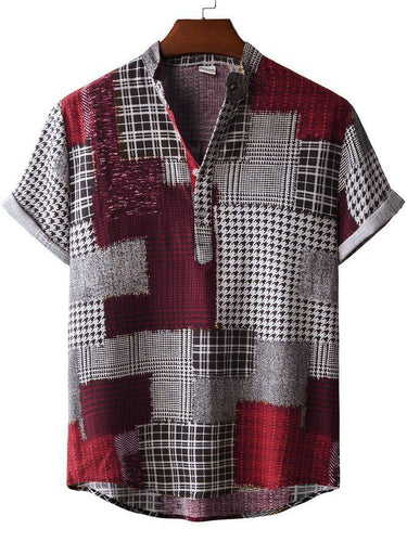 Herren Kurzarmhemd im kreativen Patchwork-Stil mit Knopfleiste Echoarchiv