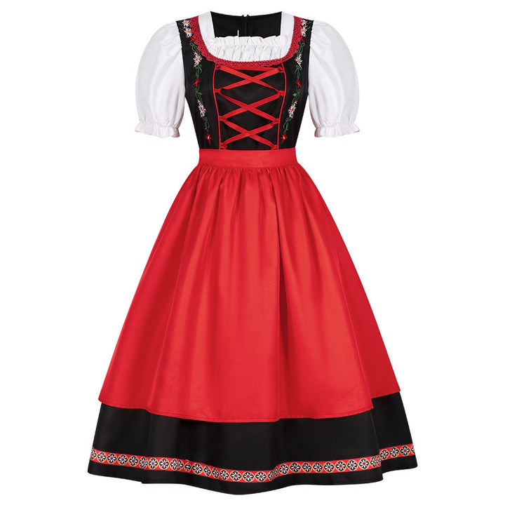 Damen nan traditionelles Dirndlkleid mit besticktem Mieder, Puffärmeln und Schürze Echo Archiv
