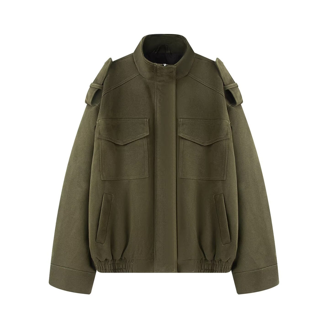 Damen Wollmix-Blouson mit Schulterklappen, aufgesetzten Brusttaschen und elastischem Saum Echo Archiv