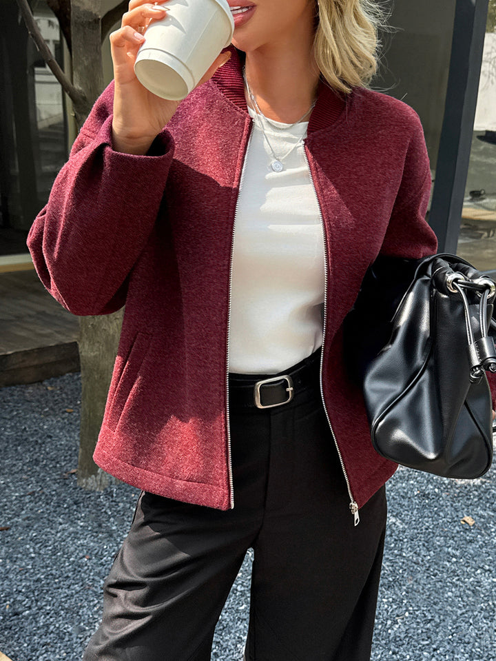 Damen leichte Fleece‑Bomberjacke mit Stehkragen, zweiseitigem Reißverschluss und lässiger Oversize‑Passform – Avenza