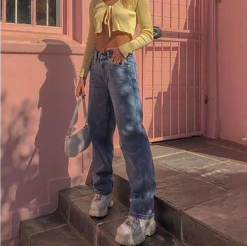 Damen weite High-Waist Jeans mit lässigem Schnitt und modischen Akzenten Echo Archiv