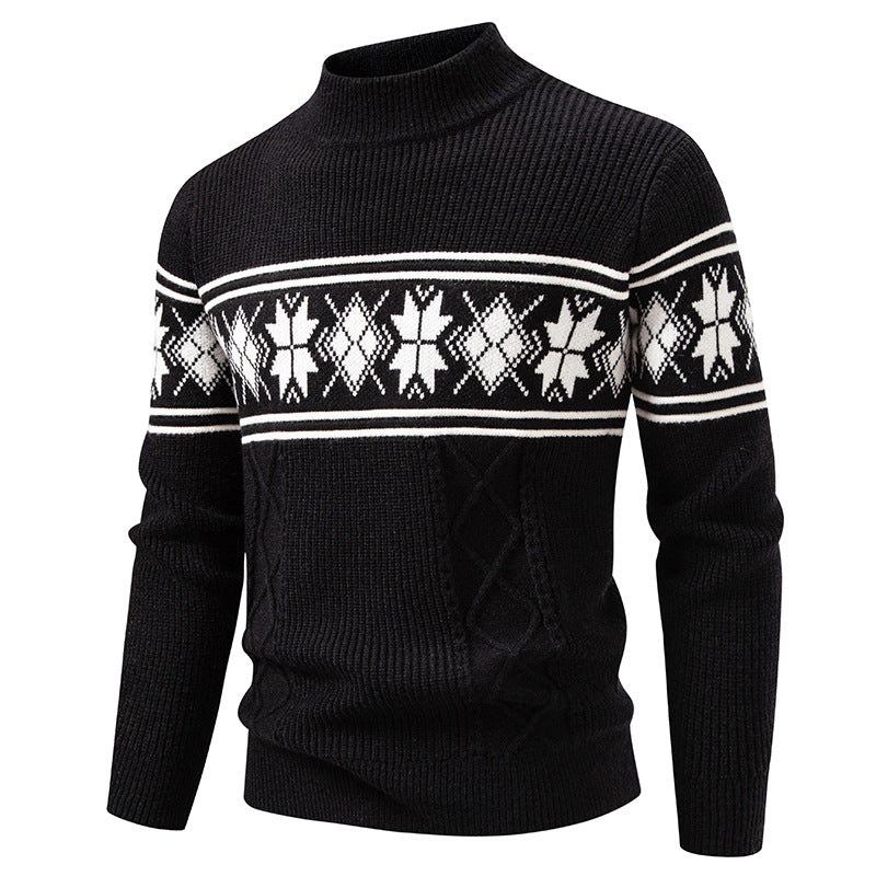 Herren nan Winter-Strukturpullover mit kurzem Stehkragen und Norwegermuster Echo Archiv