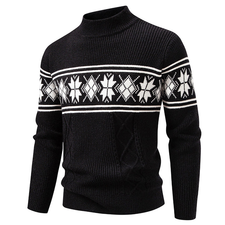Herren nan Winter-Strukturpullover mit kurzem Stehkragen und Norwegermuster Echo Archiv