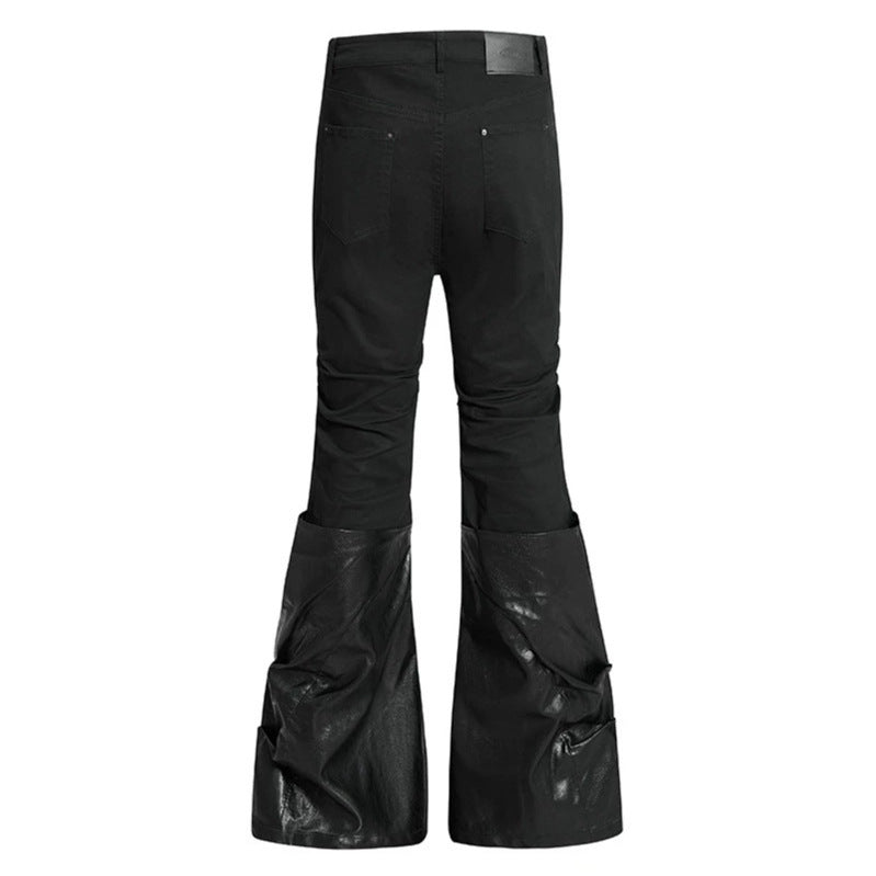 Damen High‑Waist Schlaghose mit abnehmbaren Kunstleder‑Unterschenkeln und Reißverschluss-Details Echoarchiv