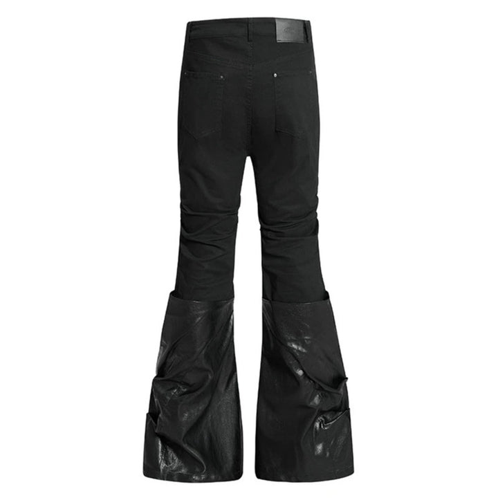 Damen High‑Waist Schlaghose mit abnehmbaren Kunstleder‑Unterschenkeln und Reißverschluss-Details Echoarchiv