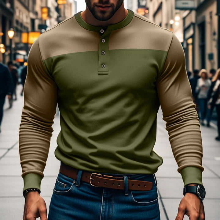 Herren modisches Langarmshirt mit Knopfleiste und strukturiertem Oberteil Echoarchiv