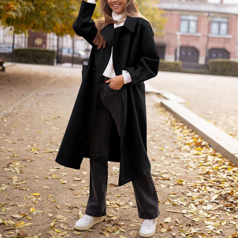 Damen Oversize-Mantel mit weitem Revers, überschnittener Schulter und verdeckter Knopfleiste – Montévia