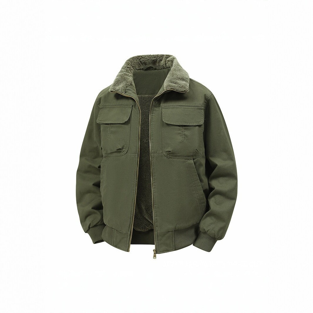 Herren Thermo‑Bomberjacke mit durchgehendem Reißverschluss, Sherpa‑Kragen und Utility‑Taschen Echo Archiv