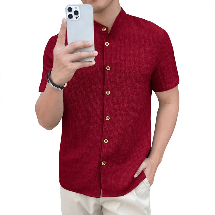 Herren nan leichtes Knitterstruktur-Überhemd mit umgeschlagenen Ärmeln entspannter Overshirt-Silhouette Echo Archiv