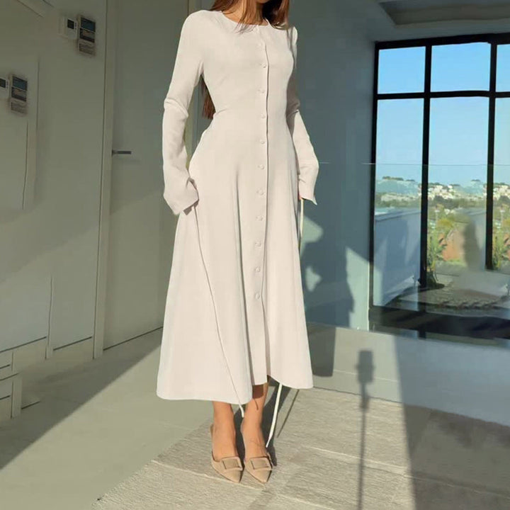 Damen Langärmeliges Midikleid im A Linien Schnitt mit durchgehender Knopfleiste Echo Archiv