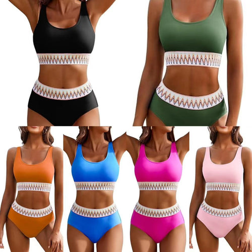 Damen Hochgeschnittener Sport-Bikini mit farbigem Bund Echo Archiv