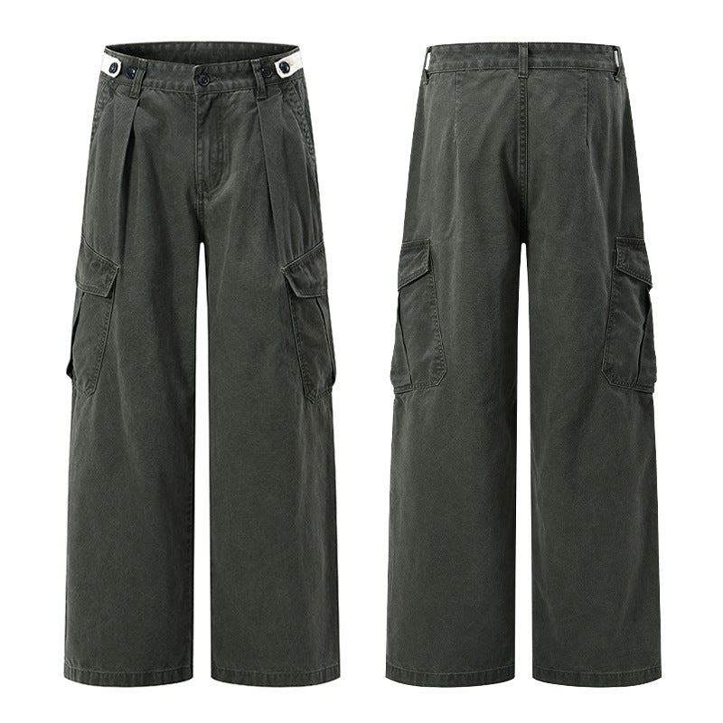 Damen Weit geschnittene Cargo-Palazzohose aus gebürstetem Baumwoll-Twill mit tiefem Schritt und aufgesetzten Klappentaschen Echo Archiv