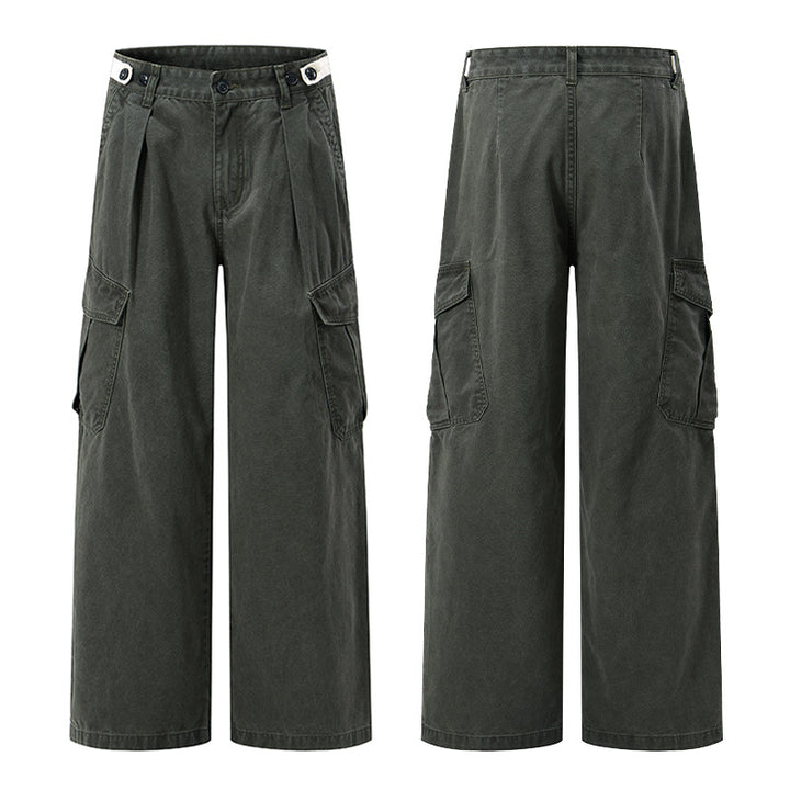 Damen Weit geschnittene Cargo-Palazzohose aus gebürstetem Baumwoll-Twill mit tiefem Schritt und aufgesetzten Klappentaschen Echo Archiv