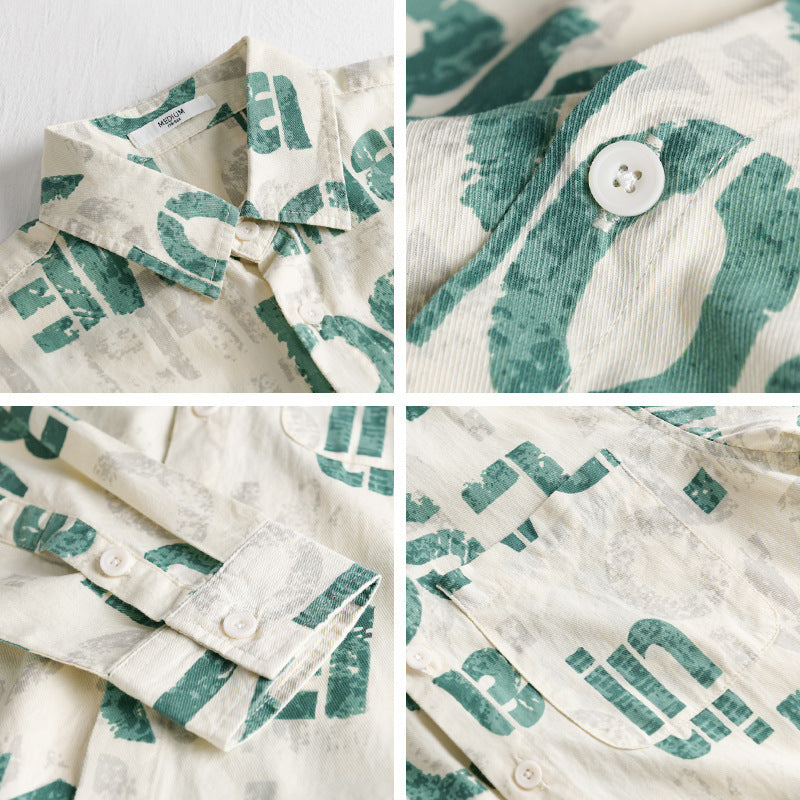 Herren Bedrucktes Leichtes Langarm-Hemd im Relaxed-Fit mit Typo-Print und Brusttasche Echoarchiv