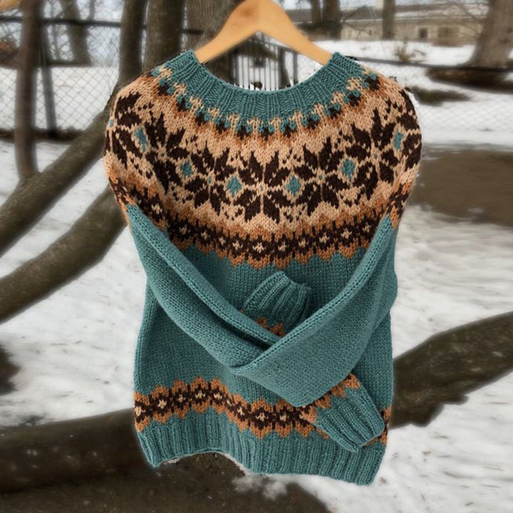 Damen nan Norwegerpullover aus Wollmix mit Rundhalsausschnitt und traditionellem Fair-Isle-Yoke Echo Archiv
