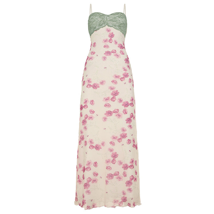 Damen Maxikleid mit floralem Spitzenoberteil und zarten Spaghettiträgern Echo Archiv