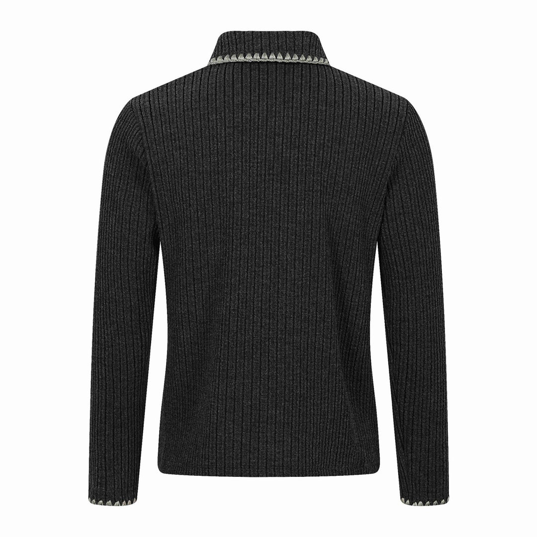 Herren Gerippter Polokragen-Pullover mit Ziernaht und Knopfleiste Echoarchiv
