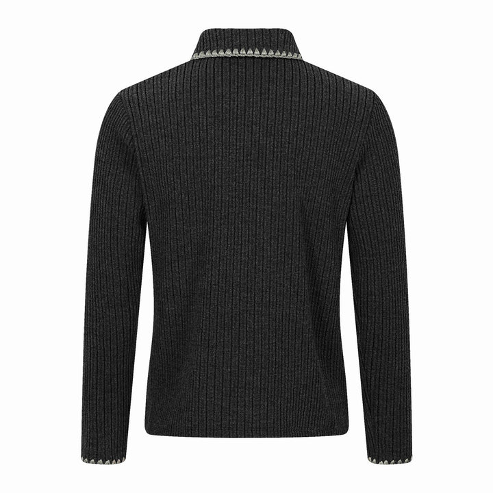 Herren Gerippter Polokragen-Pullover mit Ziernaht und Knopfleiste Echoarchiv