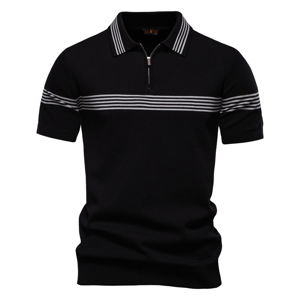 Herren Polo-Shirt mit elegantem Reißverschluss und sportlichem Streifenmuster Echoarchiv