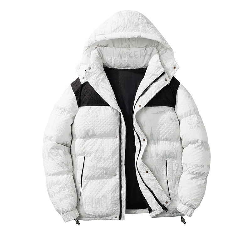Herren modische Daunenjacke mit Kapuze und kontrastierenden Einsätzen Echoarchiv