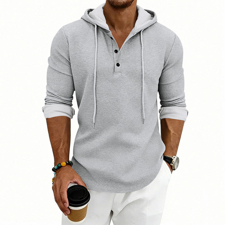 Herren Waffelstrick-Henley-Hoodie mit Knopfleiste und Kapuze – Cavarno