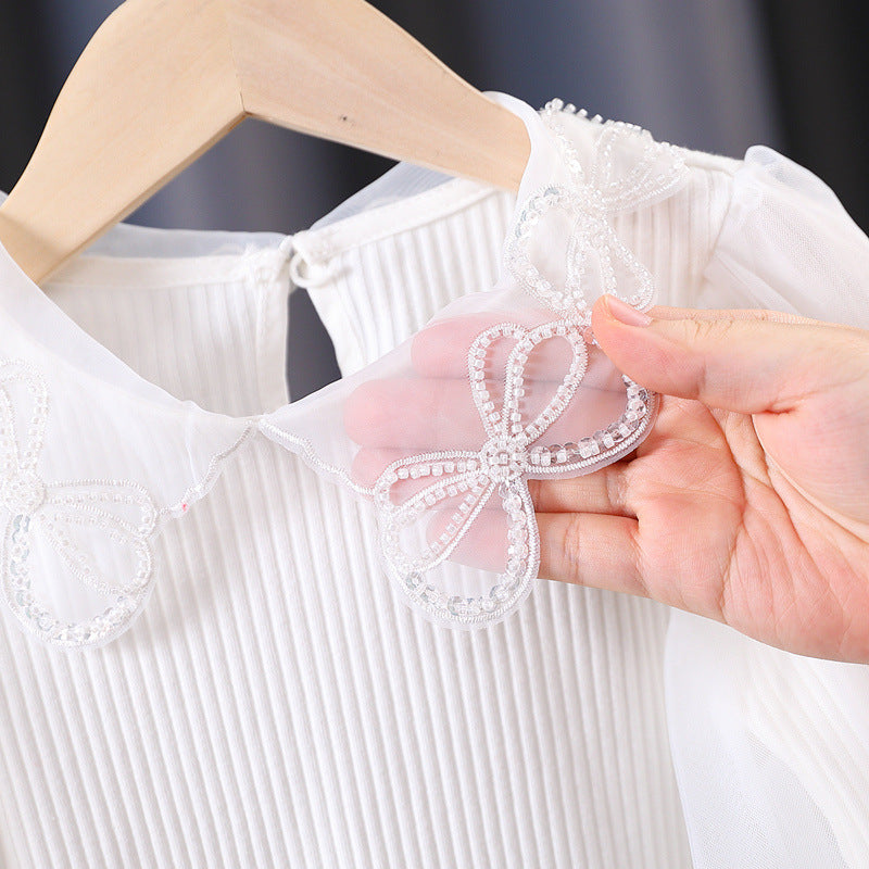 Mädchen Bluse mit Spitzenakzenten und transparenten Ärmeln Echo Archiv