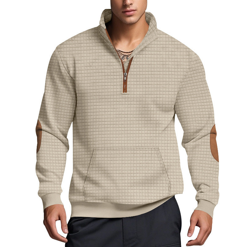 Herren sportlicher Fleece-Pullover mit halbem Reißverschluss und eleganten Ellbogen-Patches Echoarchiv