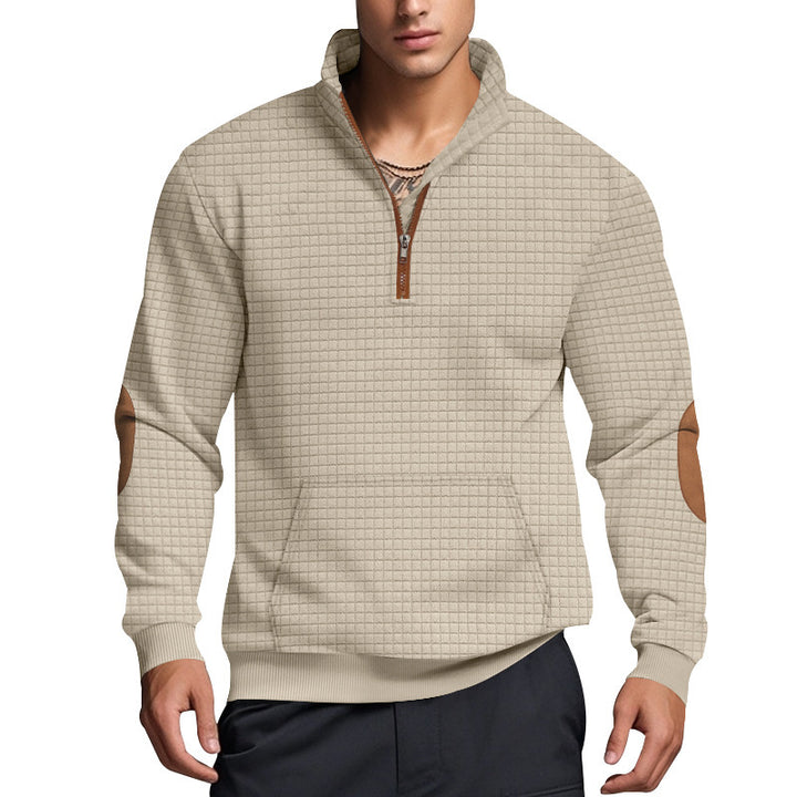 Herren sportlicher Fleece-Pullover mit halbem Reißverschluss und eleganten Ellbogen-Patches Echoarchiv
