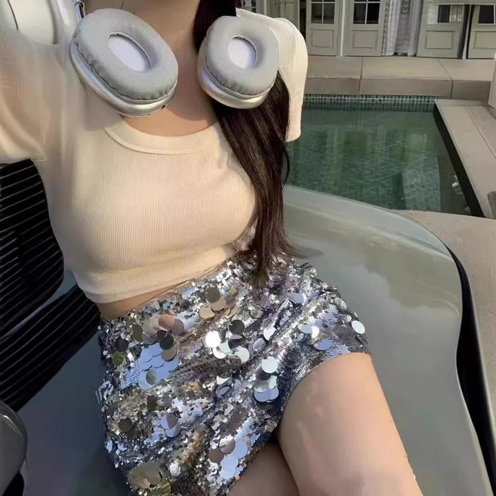 Damen Glitzernder Minirock mit Pailletten Echo Archiv