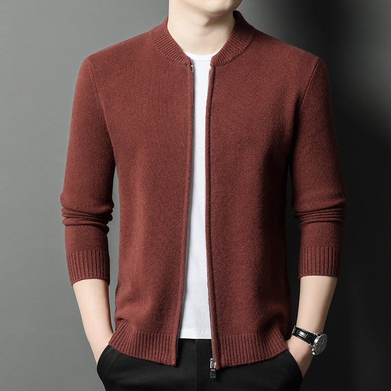 Herren feiner Strickjacke mit durchgehendem Reißverschluss und modernem Rundhalsausschnitt Echoarchiv