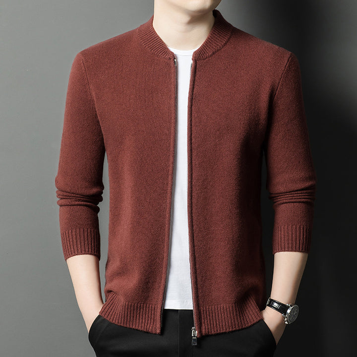 Herren feiner Strickjacke mit durchgehendem Reißverschluss und modernem Rundhalsausschnitt Echoarchiv