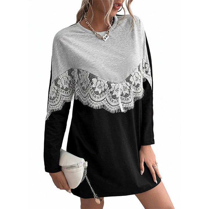 Damen Longshirtkleid mit V-förmiger Spitzenapplikation und legerer Passform Echoarchiv