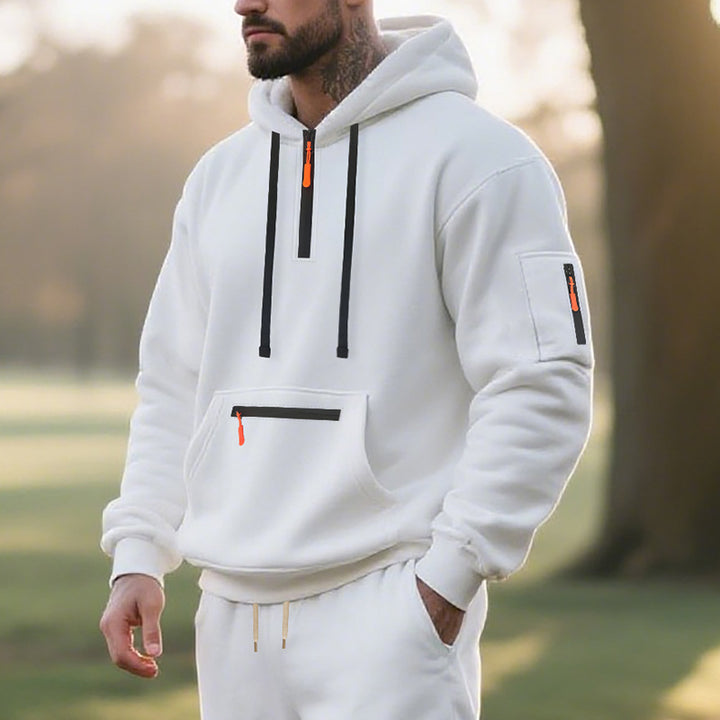 Herren nan funktionaler Kapuzenpullover mit kurzem Frontreißverschluss, wasserabweisenden Zippern und Utility-Ärmeltasche Echo Archiv